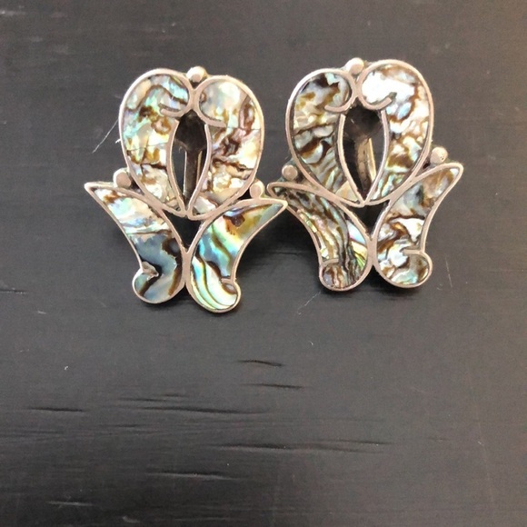 Jewelry - Vintage Stirling Silver and Abalone Screw Back Earrings